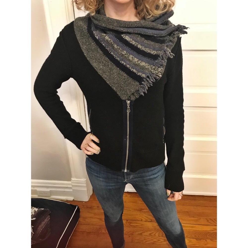 Free People Zip Cardigan with attached Scarf